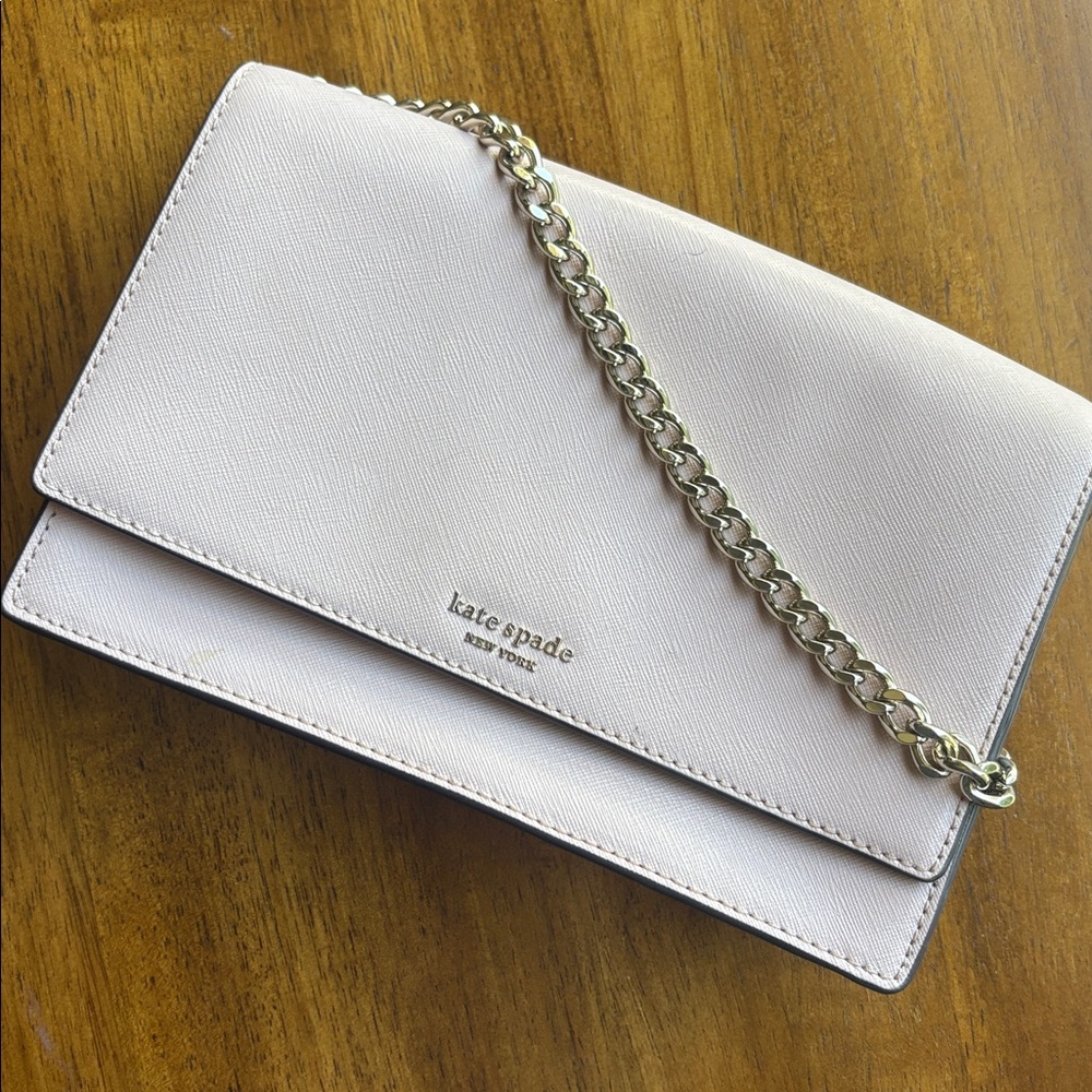 Kate Spade light pink Clutch with Gold Chain